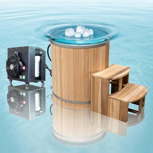 BENOVO 1 Person Barrel Cold Plunge Tub with 1HP Dual-System Heater Ice Chiller